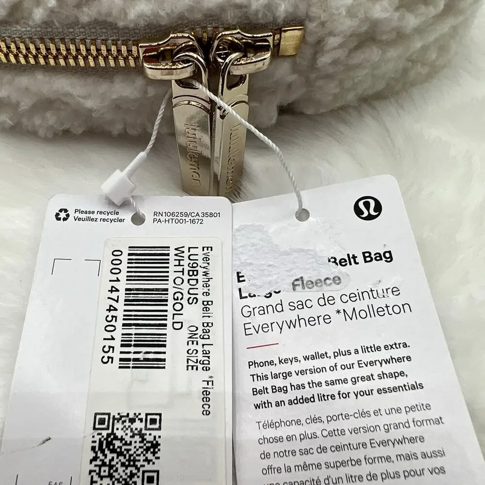 Lululemon Sherpa Fleece Crossbody Everywhere Belt Bag Gold Logo Winter White Y2K